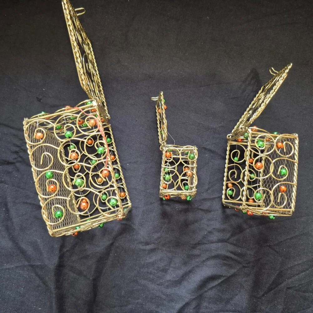 Vintage Decorative Wire Beaded Nesting Boxes (Set of 3)